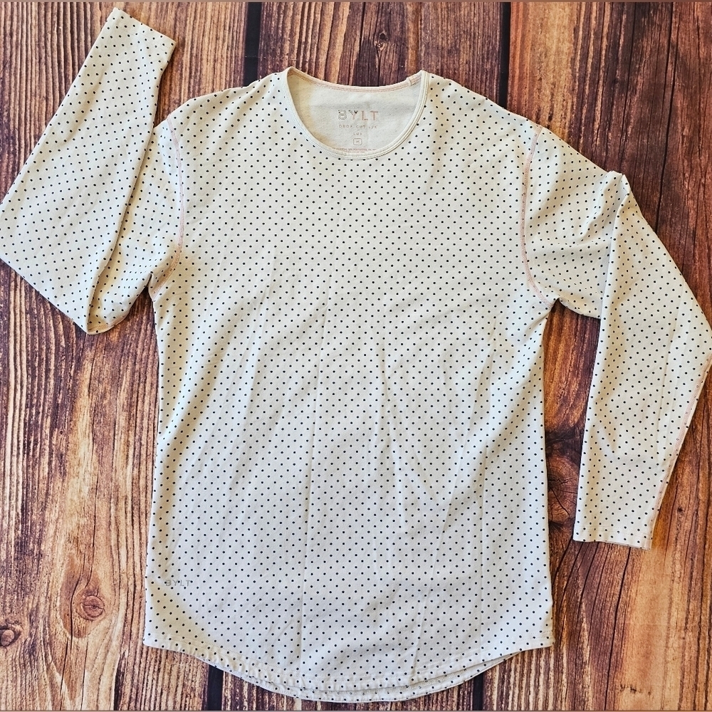 BYLT Women's Size Medium Drop Cut Long Sleeve Lux Polka-dot Shirt